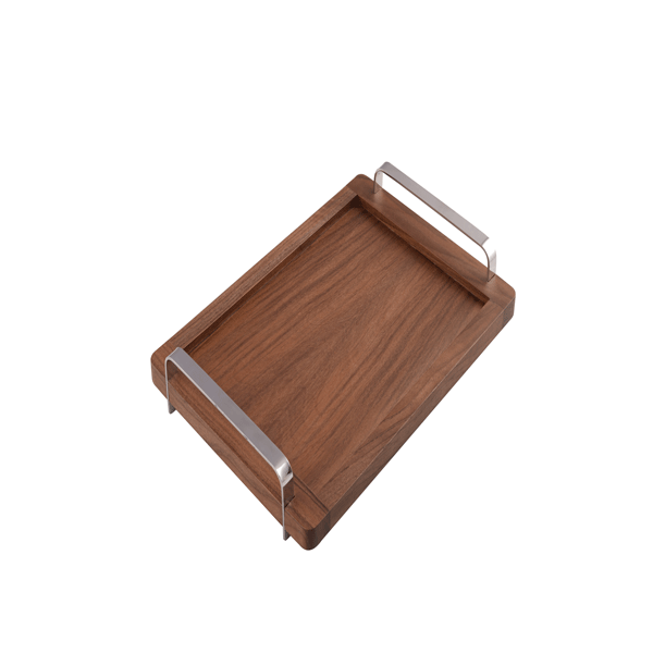 تصویر سینی پذیرایی دسته U استیل براق سایز S طرح old wood باریکو