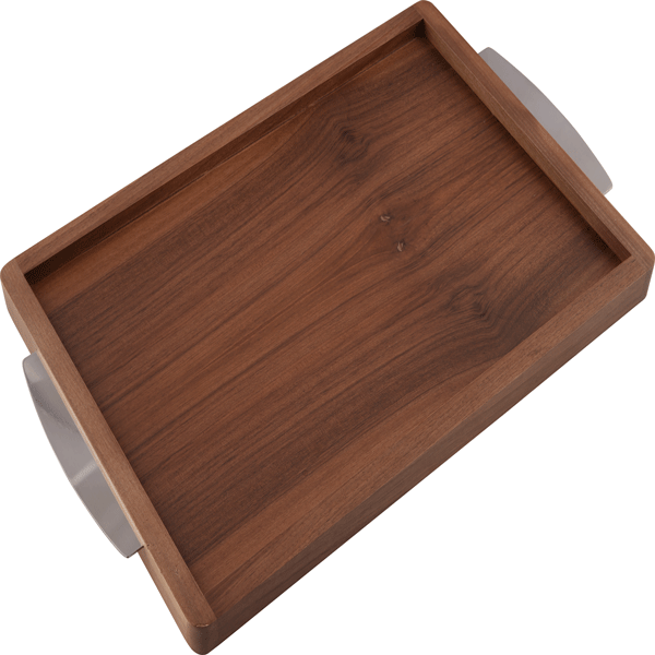 تصویر سینی پذیرایی دسته زبانه ای استیل براق سایز M طرح old wood باریکو