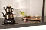 تصویر سینی پذیرایی دسته U استیل مات سایز M طرح old wood باریکو