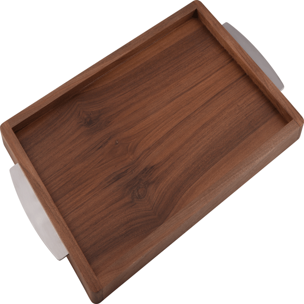 تصویر سینی پذیرایی دسته زبانه ای استیل مات سایز M طرح old wood باریکو