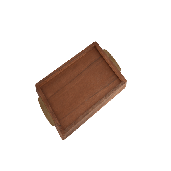 sini pazirayi dasteh zabaneyi steel talayi maat size m tarh old wood تصویر سینی پذیرایی دسته زبانه ای استیل طلایی مات سایز m طرح old wood