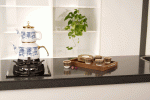 تصویر سینی پذیرایی دسته زبانه ای استیل مات سایز S طرح old wood باریکو
