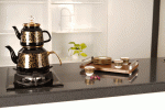 تصویر سینی پذیرایی دسته U استیل مات سایز S طرح old wood باریکو