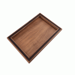 تصویر سینی پذیرایی قابی نوار چرم قهوه ای تیره کف چوبی سایز M طرح old wood باریکو