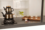 تصویر سینی پذیرایی قابی کف چرم عسلی سایز M طرح old wood باریکو